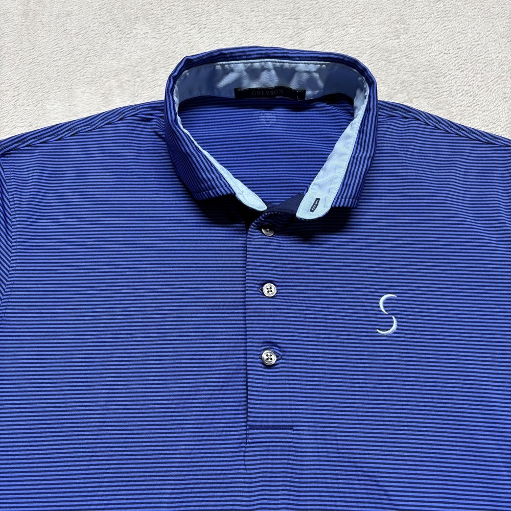 Greyson Men's L Blue Striped Golf Performance Lightweight Polo Short Sleeve‎